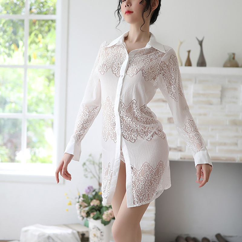 Babydoll Strap Chemise Sheer Sleepwear Long Dress White