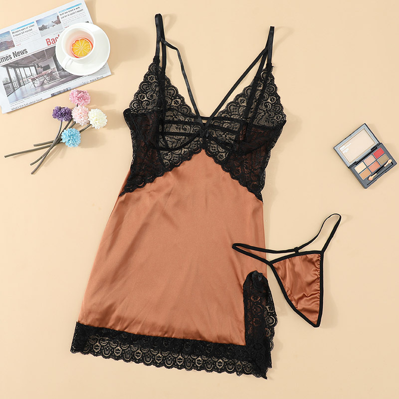 Lace Babydoll Chemise Mesh Side Slit Sleepwear Orange