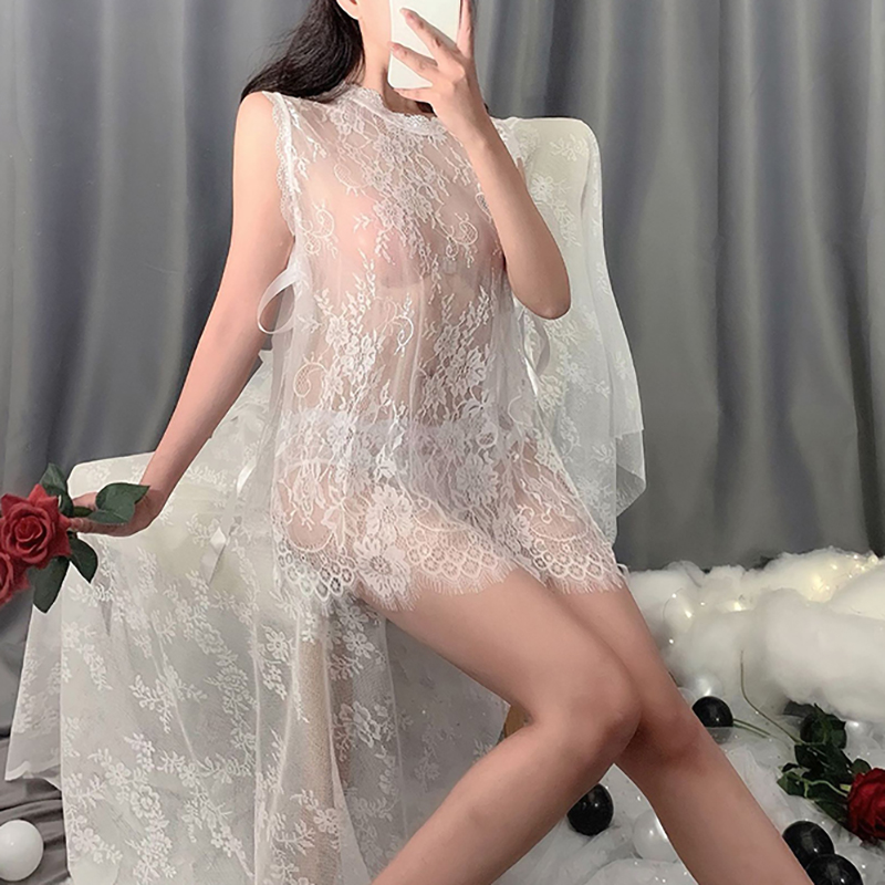 Sexy Lingerie Eyelash Lace Chemise Babydoll Nightwear Set