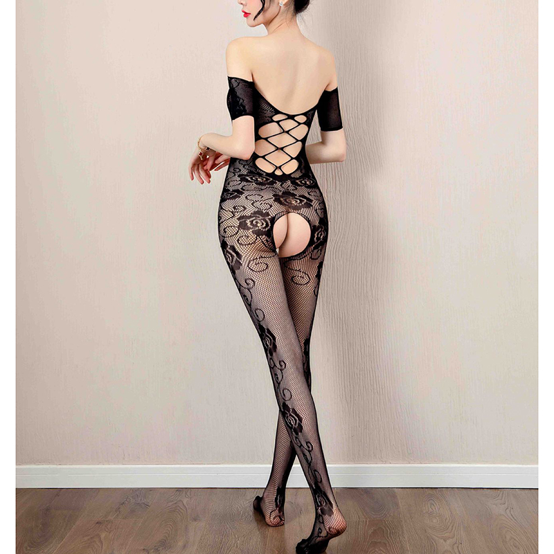 Fishnet Front Cross Off Shoulder Bodystocking Lingerie