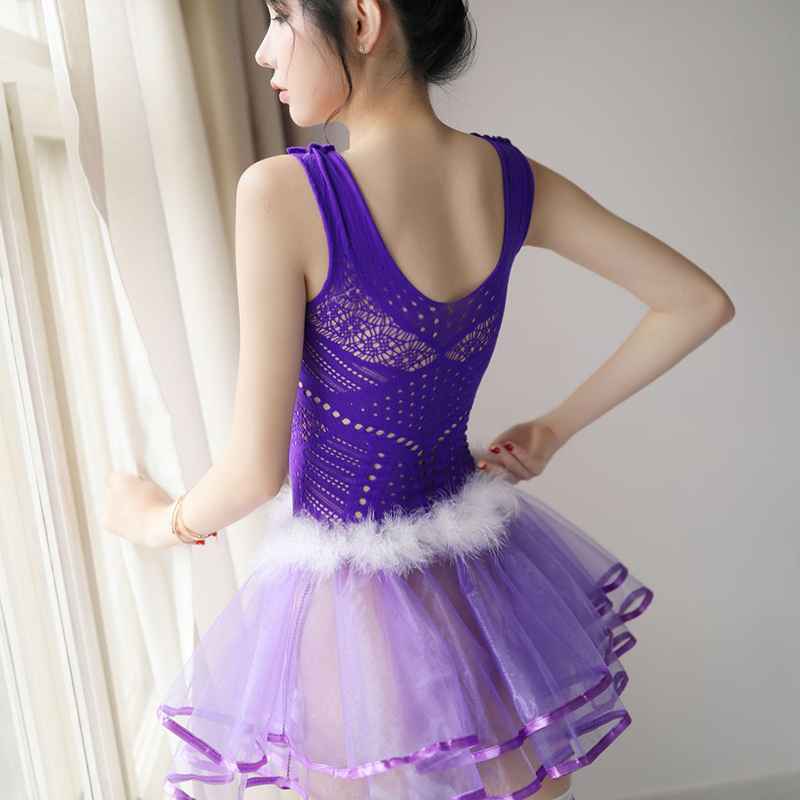 Tulle Bodystocking Cute Princess Dress with Stockings Purple