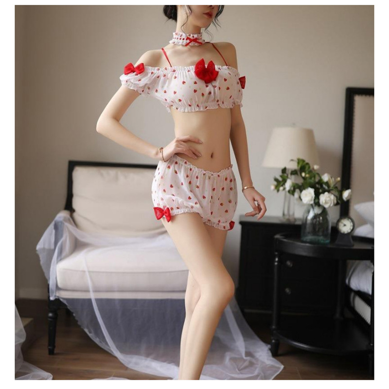 Sexy Lingerie Lace Cute Strawberry Print Strap