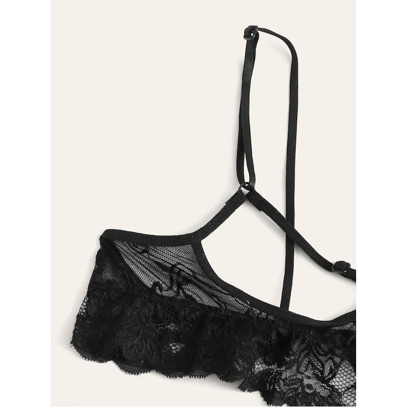 Floral Lace Bra and Panty Lingerie Set with Choker