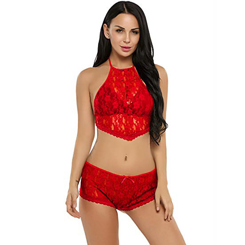 Bra and Panty Sets Lace Floral Babydoll Red