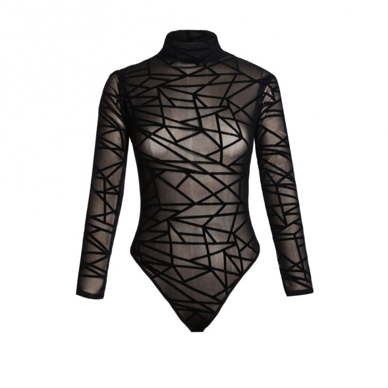 Women's Elegant See Through Long Sleeve Skinny Bodysuit